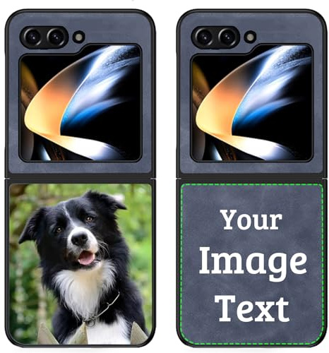 CAXKJE Blue Personalisierte Schutzhülle für Samsung Galaxy Z Flip 6 (6.70 Zoll),mit Eigenem Foto Bild Text Individuelle Schutzhülle,Leder Handyhülle Stoßfestigkeit Case,Blue
