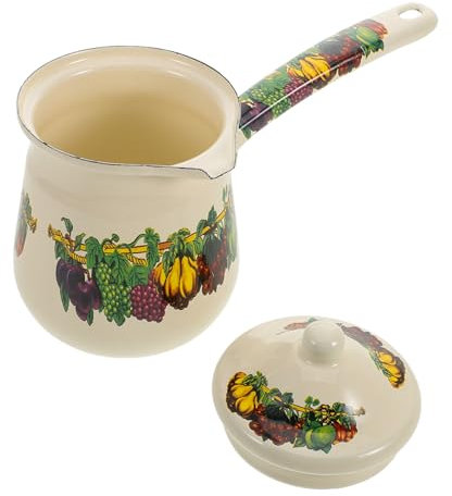 LABRIMP Brocca Per Latte Smaltata Mini Con Manico e Coperchio, Brocca Per Panna Compatta in Smalto Resistente Alle Alte Temperature Con Motivo Frutta, Versatore Anti-goccia Per Cucina e Viaggi