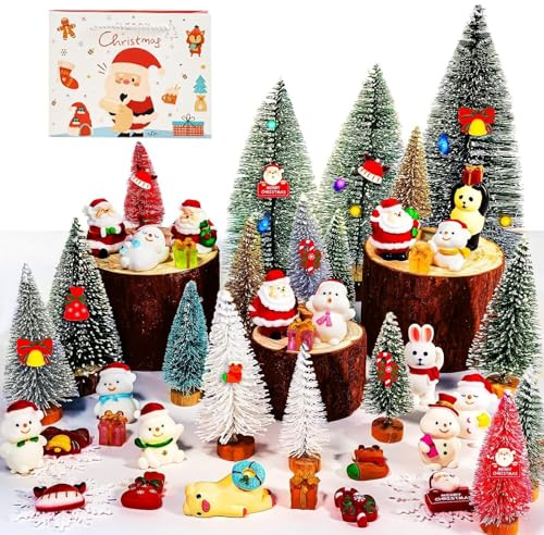 Warmtree 80PCS Christmas Miniature Figurines, Mini Resin Christmas Ornaments Mini Trees Mini Christmas Figures Snowman Santa Clause Ornament for DIY Christmas Decor Fairy Garden and Snow Globes