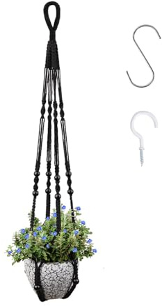 ZPLASK Macrame Plant Hanger with 2 Hooks - Hanging Plant Pot, Indoor Hanging Baskets for Plants, Wall Holder for Outdoor Balcony Garden Home Decor