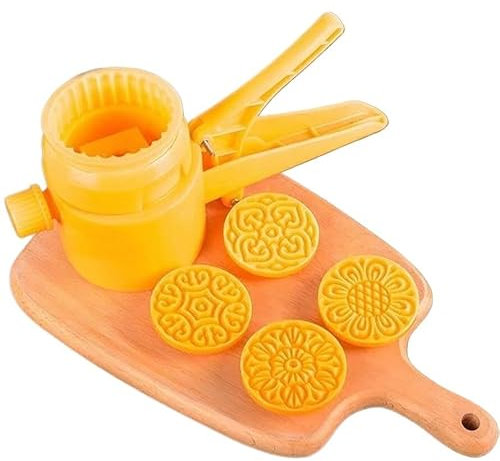 Hand Pressure Moon Cake Mould, with 4 Mooncake Flower Round Bakeware,Cookie Press DIY Decoration Hand Press Cutter Cake Mold for Baking(75g 4Pcs)