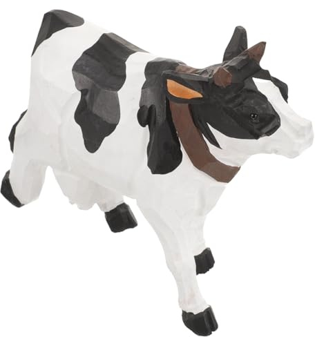 Figurine Vache en Bois Artisanale, Décoration de Bureau, Objet Sculpté | Intérieur et Extérieur, Forme Bovine, Style Cartoon, Accessoire Décoratif pour Pelouse et Jardin