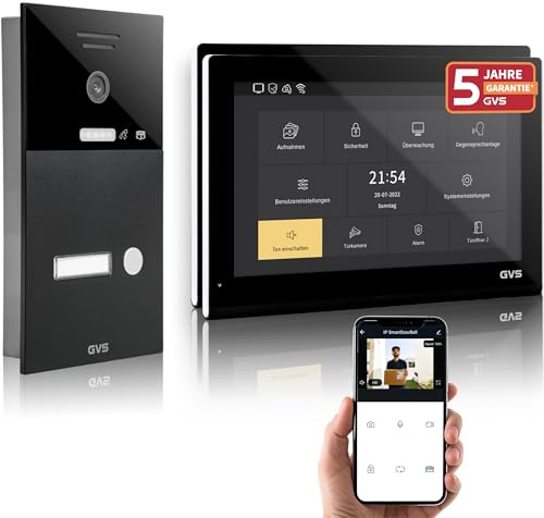 GVS IP Video Türsprechanlage mit Türöffner, 2X 10 Zoll Monitore & App | Smarte Video Türklingel mit Kamera und Monitor & App - Gegensprechanlage für 1 Familienhaus (AVS5502U)