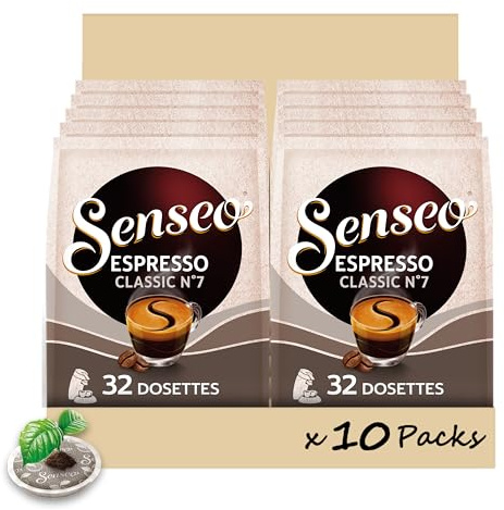 Senseo Espresso Classique 320 dosettes café | Lot de 10 x 32 dosettes - Equilibré et onctueux - Notes de caramel et biscuit