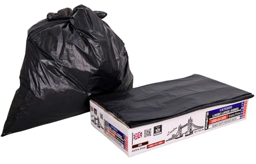 Premium Crown01 Robuste Jumbo-Müllsäcke, extra starke Müllsäcke für gewerbliche Nutzung, Garten, Küche, Büro, Caterer, Restaurants, 90 l, umweltfreundlich, 100 + 5 gratis (105 x 80 cm)