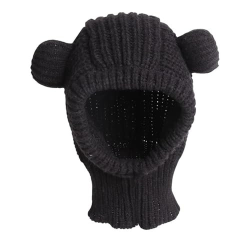 Kapuzenschal 2 stücke Frauen Mit Kapuze Mützen Winter Warme Ohr Schutz Schal Kappe Solide Strick Hut Outdoor Winddicht Kopfbedeckungen Für Den Außenbereich(Black)