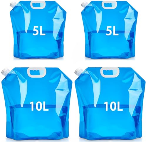 ElevaPulse 4 Stück Wasserkanister Faltbar (2x5L Und 2x10L), Faltbarer Wasserkanister, Tragbar Wasserbehälter Mit Dichtem Deckel, Wasserkanister Camping, Für Outdoor, Camping Zubehör, Festival Zubehör