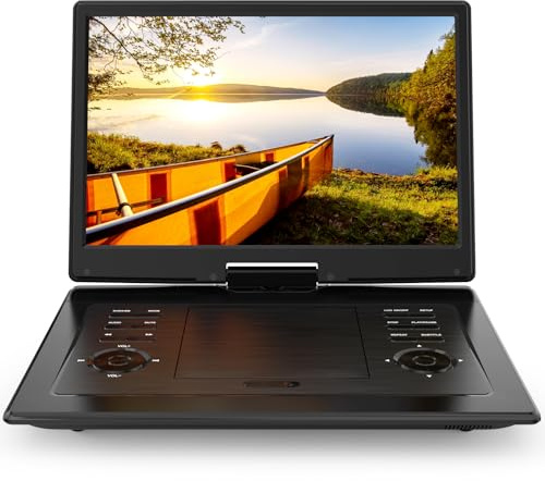 17.9 Portable DVD Player for Kids with 15.6 Swivel Screen, 5 Hours Rechargeable Battery, Car DVD Player with High Volume Dual Speakers, Remote Control, Support Sync TV, Region Free USB/SD/AV,Black