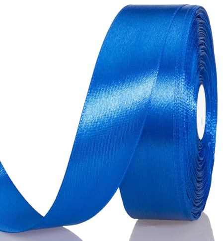 Satinband Blau 25 mm Breit Schleifenband, 91 Meters Geschenkband Stoffband Satin Dekoband Seidenband zum Basteln, Geschenkverpackung, Kunsthandwerk, Geburtstag Hochzeit Taufe Weihnachten Dekoration