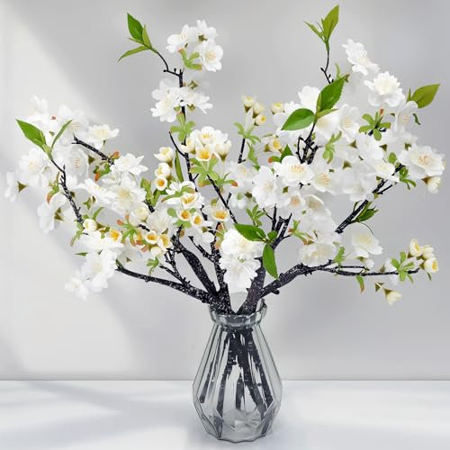 FYTENG 6PCS Flores Artificiales Decoración De Flore De Cerezo 49cm,Flores De Cerezo Artificiales Muy Realistas,Adecuado para Mesa De Comedor Familiar/Fiesta Bodas Decoración-Blanco