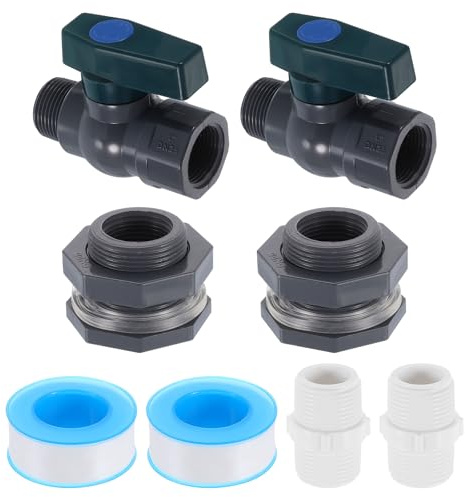 QUARKZMAN 2 set regntunna vattenkran sats plast regnfat kran med 1 tum GHT barriär montering trädgårdsslang adapter och gänga tätningsband för vattenbehållare akvarium grå