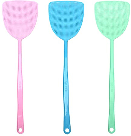 Fliegenklatsche, Kunststoff Fliegenklatschen Multi-Pack, 3 Stück Langer Griff Fly Swatter für Fliegen, Mücken und Insekten(Farbe zufällig)
