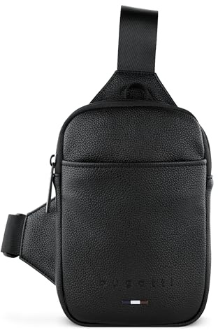 bugatti Rico Mini Crossbody-Tasche aus edlem Kunstleder, flache Umhängetasche, schwarz