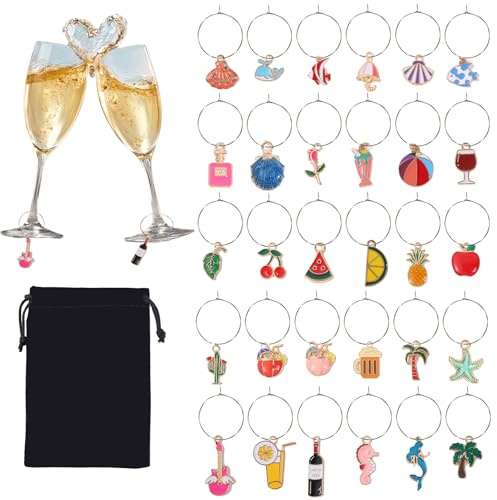 WanderGo 30 Pcs Marine Series Wine Glass Charms ，Wine Glass Charms for Fun Parties, For Theme Party Cup Decoration