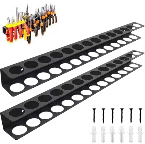 RPHONGHONG 2 Stück werkzeughalter wand, 40 cm Metall schraubenzieher halterung mit 14 Löcher werkzeug wandhalterung Zangenhalter schraubendreher halterung für Werkstätten, Werkbänke (Schwarz)