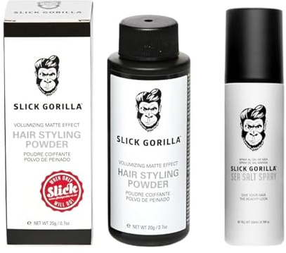 Slick Gorilla Hair Styling Set for Men – Texture Powder 0.70 oz & Sea Salt Spray 200ml, Matte Finish, Lightweight, Flexible Hold, Adds Volume & Texture