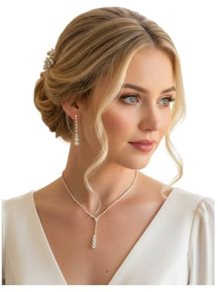 ONDEGO® 3-teiliges Strass Schmuckset, Rosegold, Halskette 43-55 cm, Ohrringe 5,5 cm, Armband 18,5 cm, für Hochzeit und festliche Anlässe