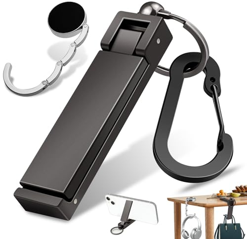 ADNEWX Taschenhalter, Faltbare Handtaschenhalter 2 Stk | Metall Antirutsch Taschenhaken für Büro Restaurant Bar Bibliothek Tisch Handbag Holder(Silber Schwarz)
