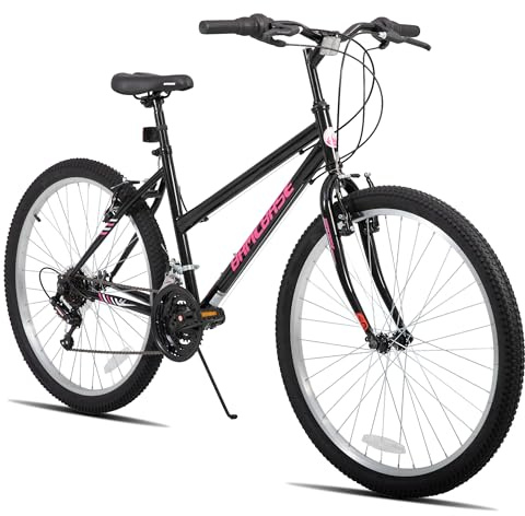 HILAND 24 26 Inch Women's Mountain Bike, Bike for Girls & Women, 18 Speed MTB Bike with V-brake, Sturdy Steel Frame Mountain Bike, Black/White