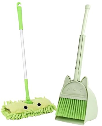 Folpus Mini Balai avec Pelle à poussière pour Enfants, Jeu de rôle d'apprentissage précoce, de Jouets de Nettoyage pour garçons et Filles, Vert