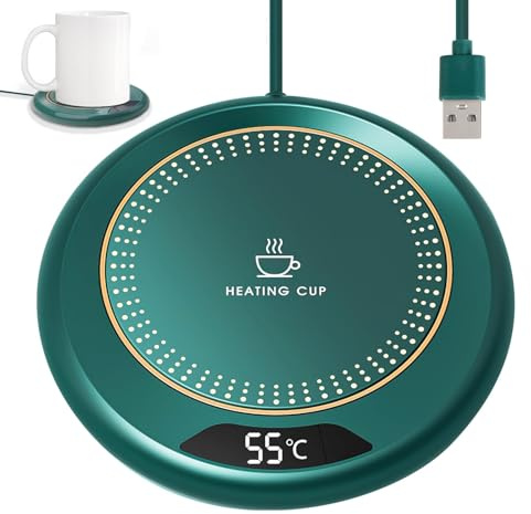 Coffee Mug Warmer Adjustable Smart Beverage Heated Coaster with 3 Temperature 55 65 75 ℃ Settings USB Rechargeable 8Hour Auto Shut-Off Smart Touch Control for Desk Tea Milk Candle Warmer Office Home