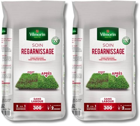 Lot Gazon Regarnissage Vilmorin 2x5kg - Pelouse 600m² Dense & Résistante