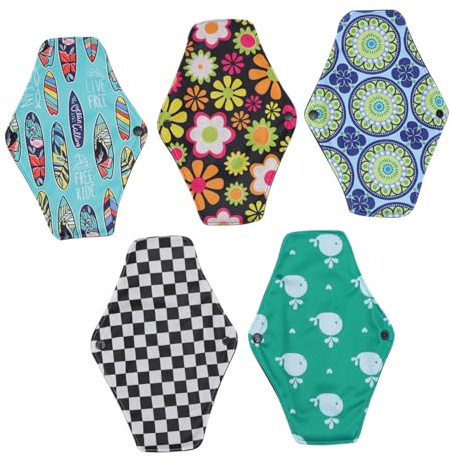 Yardenfun 5 Stück Teiliges Waschbare Damenbinden mit Holzkohle Wiederverwendbare Menstruationspads Atmungsaktive Saugfähige Hygieneauflagen für Erwachsene Bequem und Umweltfreundlich