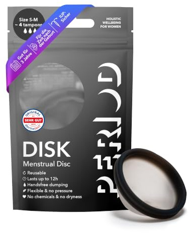 PERIOD Wiederverwendbare Menstruationsdisk – Menstruationsscheibe aus platinvernetztem medizinischem Silikon, mit automatischer Entleerungsfunktion – komfortabel für alle Phasen der Menstruation, S/M