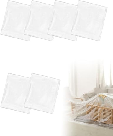 6x Telo Copritutto 4×5 m – Telo Plastica Impermeabile Trasparente Extra Resistente, Teli per Imbiancare e Copertura per Traslochi, Ristrutturazioni e Lavori Edili