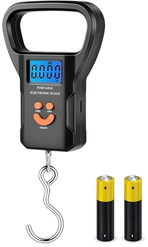 Digital Suitcase Weighing Scales, Luggage Scale 50kg Capacity | Portable Case Weighing Scales with Backlit LCD,4 Unit Conversions, Fishing Scales Hanging Hook for Travel (Batteries Include)