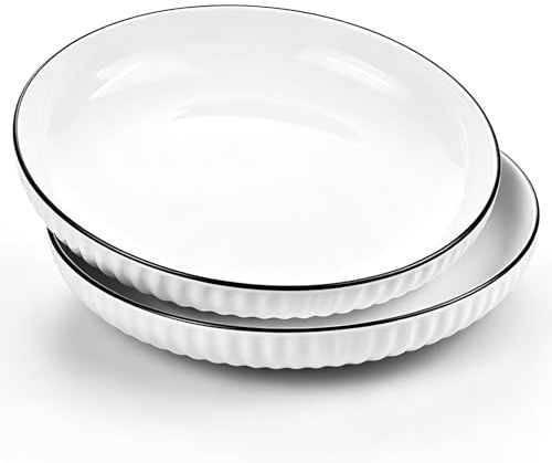 Iceten 8 Inch Pasta Plates Set of 2, Ceramic Dinner Plates, Salad Mixing Bowl,Striped Round Stoneware Dishes, Microwave & Dishwasher Safe