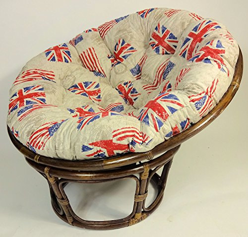 Rattan Papasan Sessel, Papasansessel D 110 cm, Fb. Darkbrown, inkl. hochwertigen Mirha Leinen Polster, Stoff Bosten !