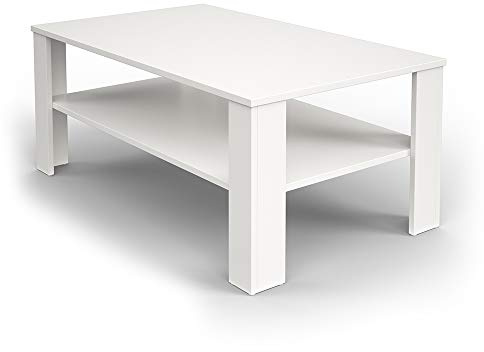 Vicco Couchtisch, Weiß, 100 x 60 cm | mit offenem Ablagefach zur Aufbewahrung von Zeitschriften