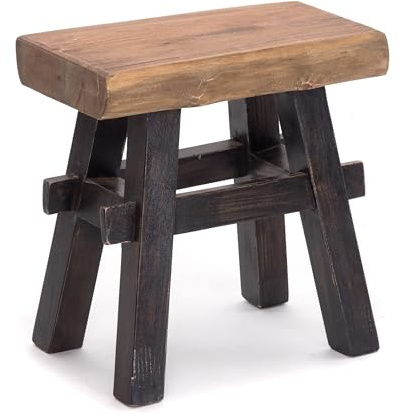 DESIGN DELIGHTS RUSTIKALER Holz HOCKER Vintage 40 | Recycling Hartholz, 43x45x27 cm (HxBxT) | Sitzhocker aus Massivholz, Schemel | Farbe: 04 schwarz-Natur