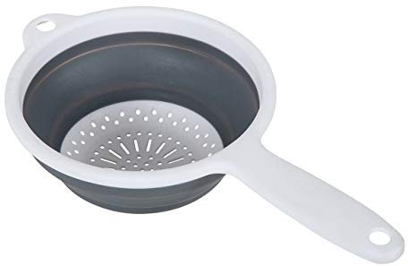 Addis 518405 Pop & Store 16.5cm Small Collapsible Food Colander with Handle, 6.5 inch, White and Grey, Plastic
