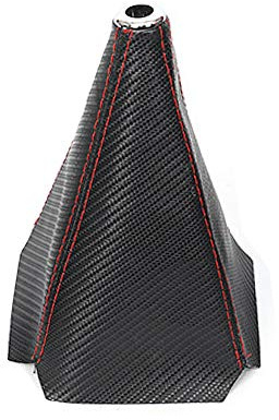 Qiilu Universal Shift Boot Cover PU Leather Carbon Fiber Design Gear Shift Knob Cover Red Stitch Manual Auto Shifter Gear Gaiter Boot Cover