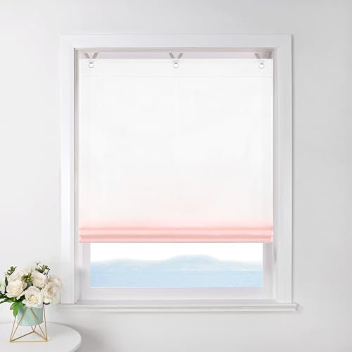 ESLIR Raffrollo ohne Bohren Raffgardine Transparent mit Ösen Farbverlauf Gardinen mit Haken Ösenrollo Modern Vorhänge Rosa BxH 80x130cm 1 Stück
