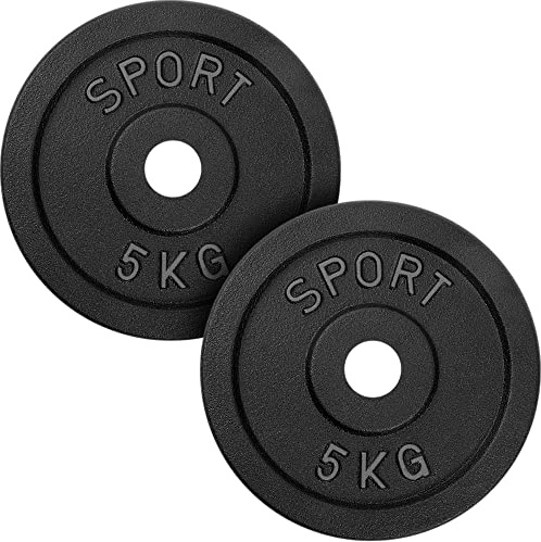 AtHaus® Lot de 2 disques d'haltères en fonte - 30 mm de diamètre - 2x disques de 5 kg
