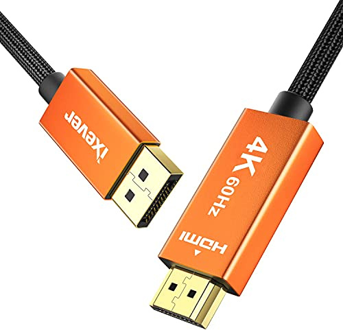 IXEVER Cable DisplayPort 4K a HDMI de 2 m, puerto de visualización a HDMI (unidireccional) macho a macho 4K a 60Hz adaptador de cable de vídeo para HDTV, monitor, proyector