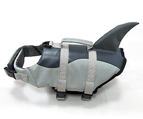 Hound Dog Life Vest Giubbotto di sicurezza per cani di grandi dimensioni per cani, salvagente e nuoto, alta visibilità, facile da afferrare, giubbotto di salvataggio (S, squalo grigio)