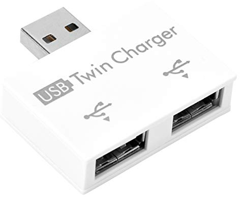 USB Splitter Adapter, 2 Port USB 2.0 Hub, Male to Dual Female Charging Converter, Mini Portable Splitter for Laptop PC, White