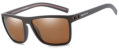 ZENOTTIC Occhiali da sole polarizzati uomo leggero TR90 montatura UV400 protezione occhiali da sole quadrati, C01 Cornice Marrone/Lente Marrone