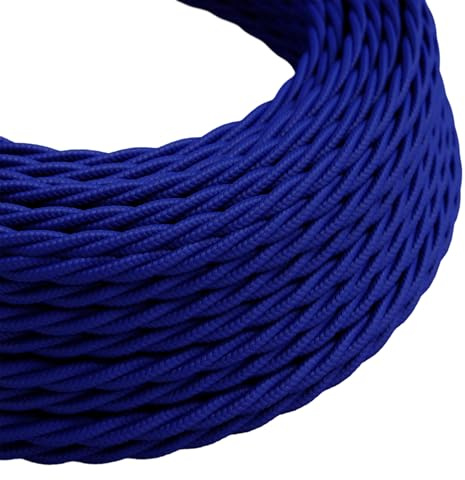 Dark Blue Braided Fabric Cable 5m - 3 Core 0.75mm² (18AWG) Vintage Twisted Electrical Wire for DIY Lamps, Industrial Pendant Lights & Hanging Lighting - Cloth Covered Textile Flex