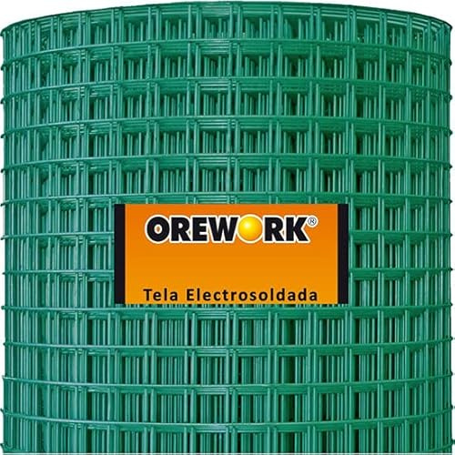 OREWORK Malla Soldada Plastificada Verde, Tela Electrosoldada para Jardín y Cerramientos - 13x13 mm - Ø 1 mm - 1x25 m