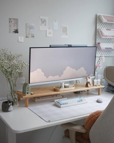 ROCDEER Bambus-Dual-Monitorerhöhung mit verstellbarer Höhe für Laptop, Computer, Drucker, TV-Ständer bis zu 59 kg, Natur