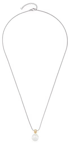 JEWELS BY LEONARDO Halskette Perlina • Rundanker-Kette aus silberfarbenem Edelstahl • Anhänger aus facettierter Catsey Perle und Rondel mit Zirkoniasteinchen • 70-75 cm Länge • Schmuck • 022629
