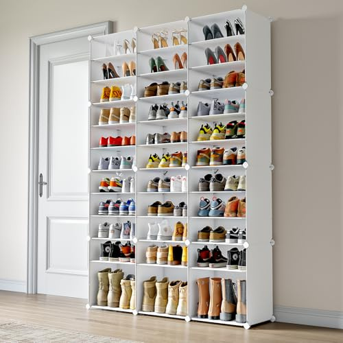 MAGINELS Schuhregal, 72 Paar, hoher Schuhschrank, Aufbewahrungssystem, große Schuhregale für Wohnzimmer, Schlafzimmer, Flur, Weiß (122 x 30,5 x 182,9 cm)