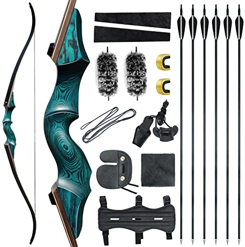 Black Hunter Recurvebögen Bogen und Pfeil für Erwachsene 60 20-60 lbs | Bogen mit Holzbogengriff,Zerlegbarer Recurvebögen für Outdoor-Schießwettbewerbe
