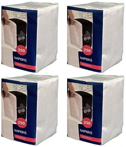 Lot de 1000 serviettes en cellulose - Pliées en 1/8 - Blanc - 12 x 8,5 cm - Pour bistro - Dîner - Food Gastro - Compatible avec les distributeurs Cabanaz (4 x 250 pièces, blanc, a bit thicker)