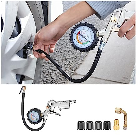 CGEAMDY Reifenfüller Reifendruckprüfer, Reifendruckmesser Luftdruckprüfer 220 Psi Multifunktion Luftdruckprüfer, Reifenfüller Manometer Für Alle Fahrzeuge LKW Motorrad